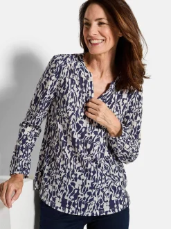Goldner Damen Blusenshirts in blau - Ärmel: langarm
