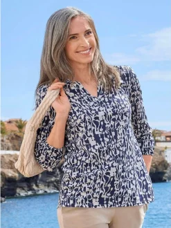 Goldner Damen Blusenshirts in blau - Ärmel: langarm