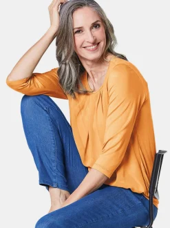 Goldner Damen Blusenshirts in gelb - Ärmel: 3/4 Arm