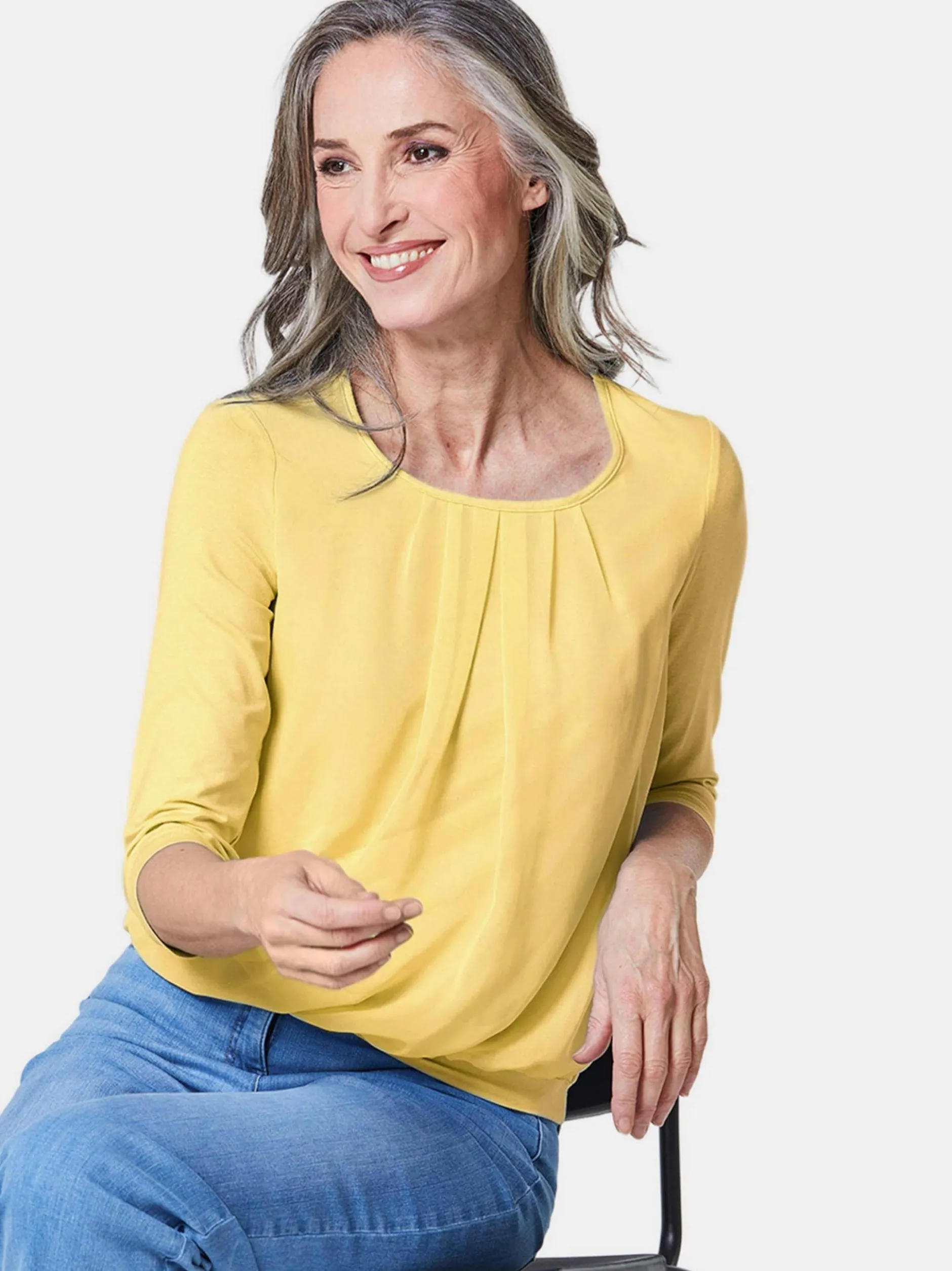 Goldner Damen Blusenshirts in gelb - Ärmel: 3/4 Arm