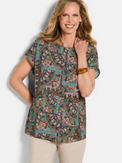 Goldner Damen Blusenshirts - Kurzgröße in mehrfarbig