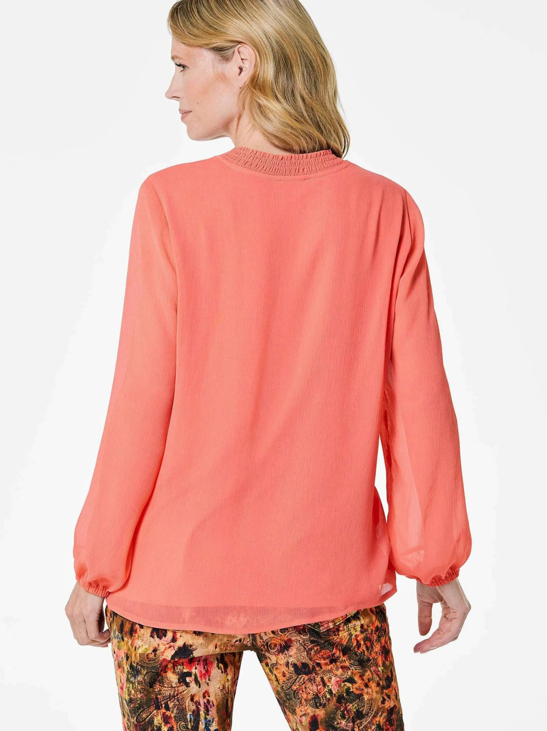 Goldner Damen Chiffon Blusen - Kurzgröße in koralle