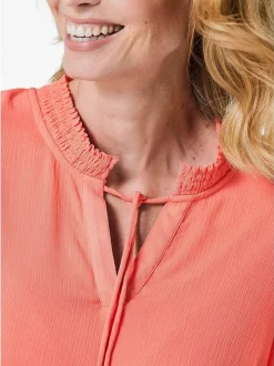 Goldner Damen Chiffon Blusen - Kurzgröße in koralle