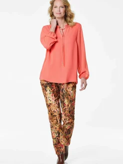 Goldner Damen Chiffon Blusen - Kurzgröße in koralle