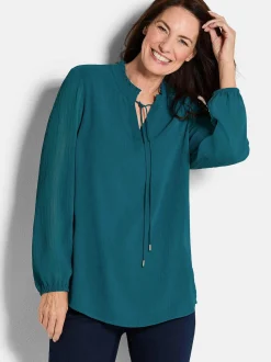Goldner Damen Chiffon Blusen - Kurzgröße in petrol