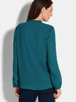 Goldner Damen Chiffon Blusen - Kurzgröße in petrol