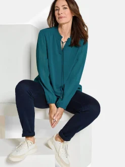 Goldner Damen Chiffon Blusen - Kurzgröße in petrol