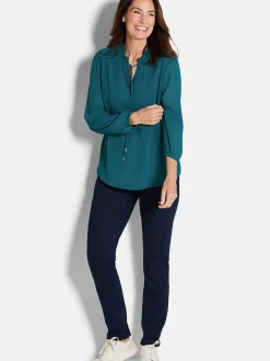 Goldner Damen Chiffon Blusen - Kurzgröße in petrol