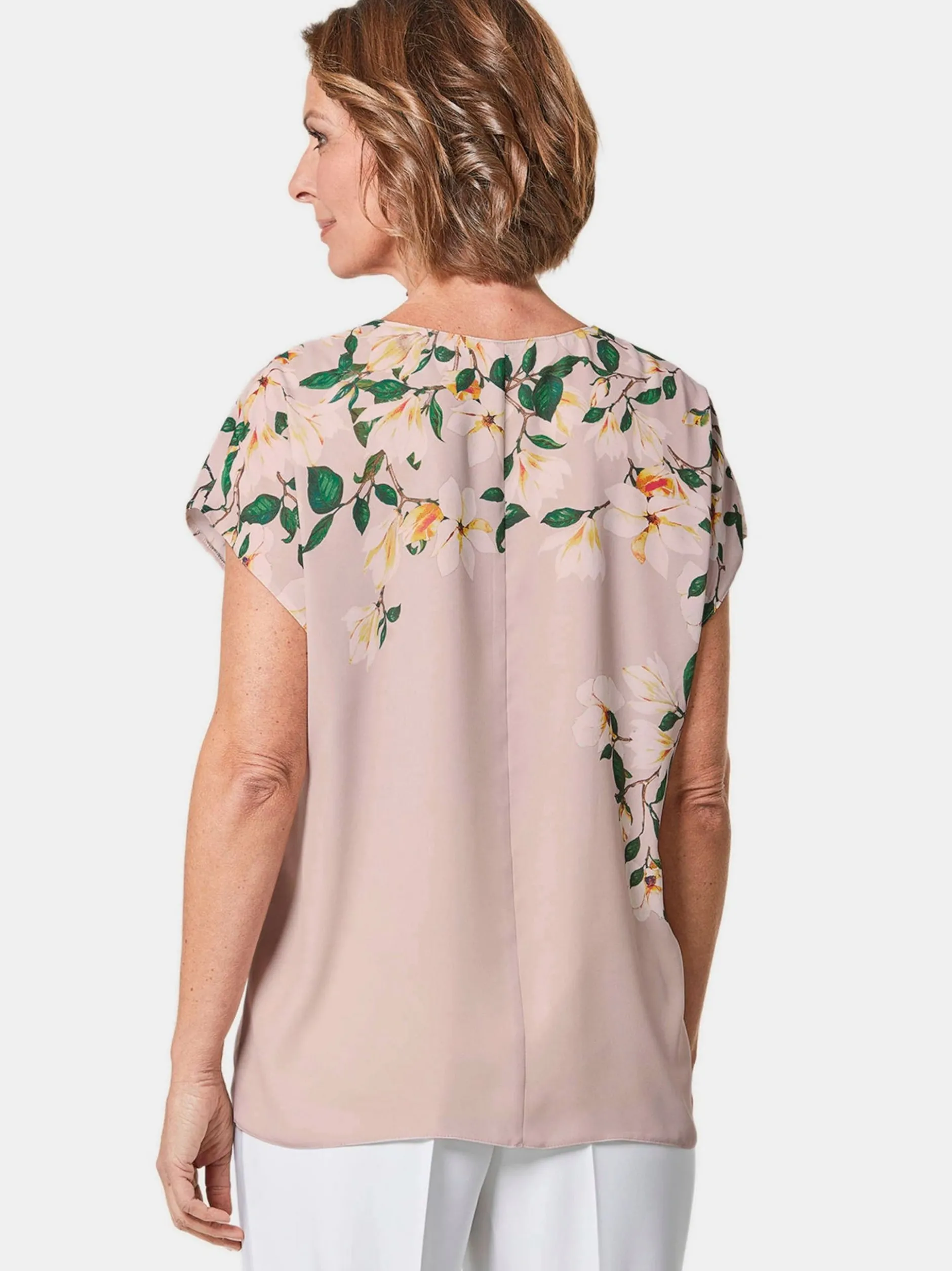 Goldner Damen Chiffon Blusen - Kurzgröße in rosa