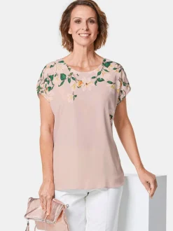 Goldner Damen Chiffon Blusen - Kurzgröße in rosa
