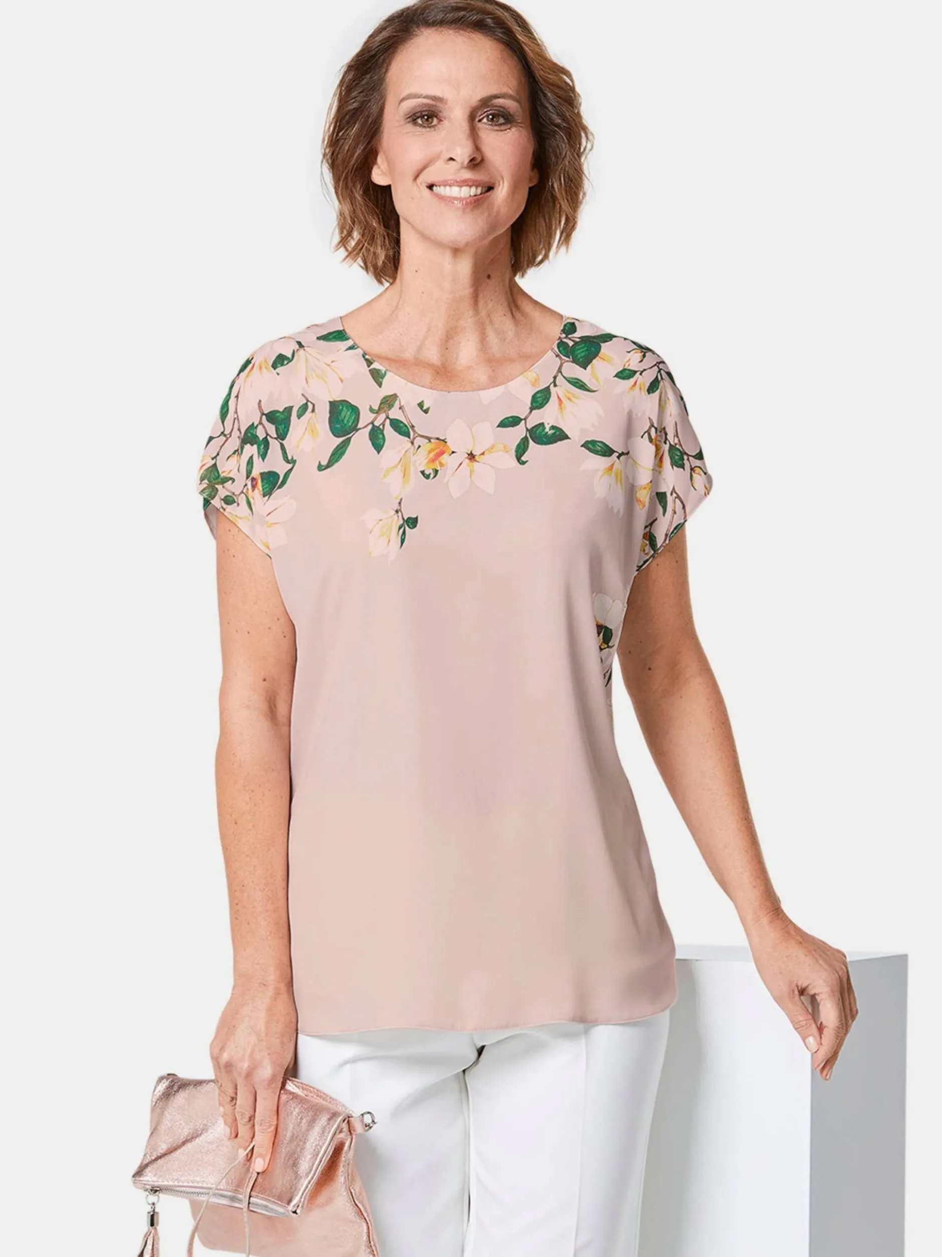 Goldner Damen Chiffon Blusen - Kurzgröße in rosa
