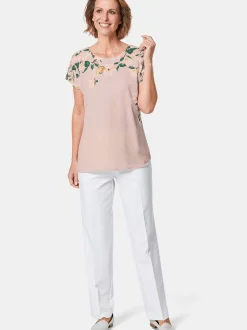 Goldner Damen Chiffon Blusen - Kurzgröße in rosa