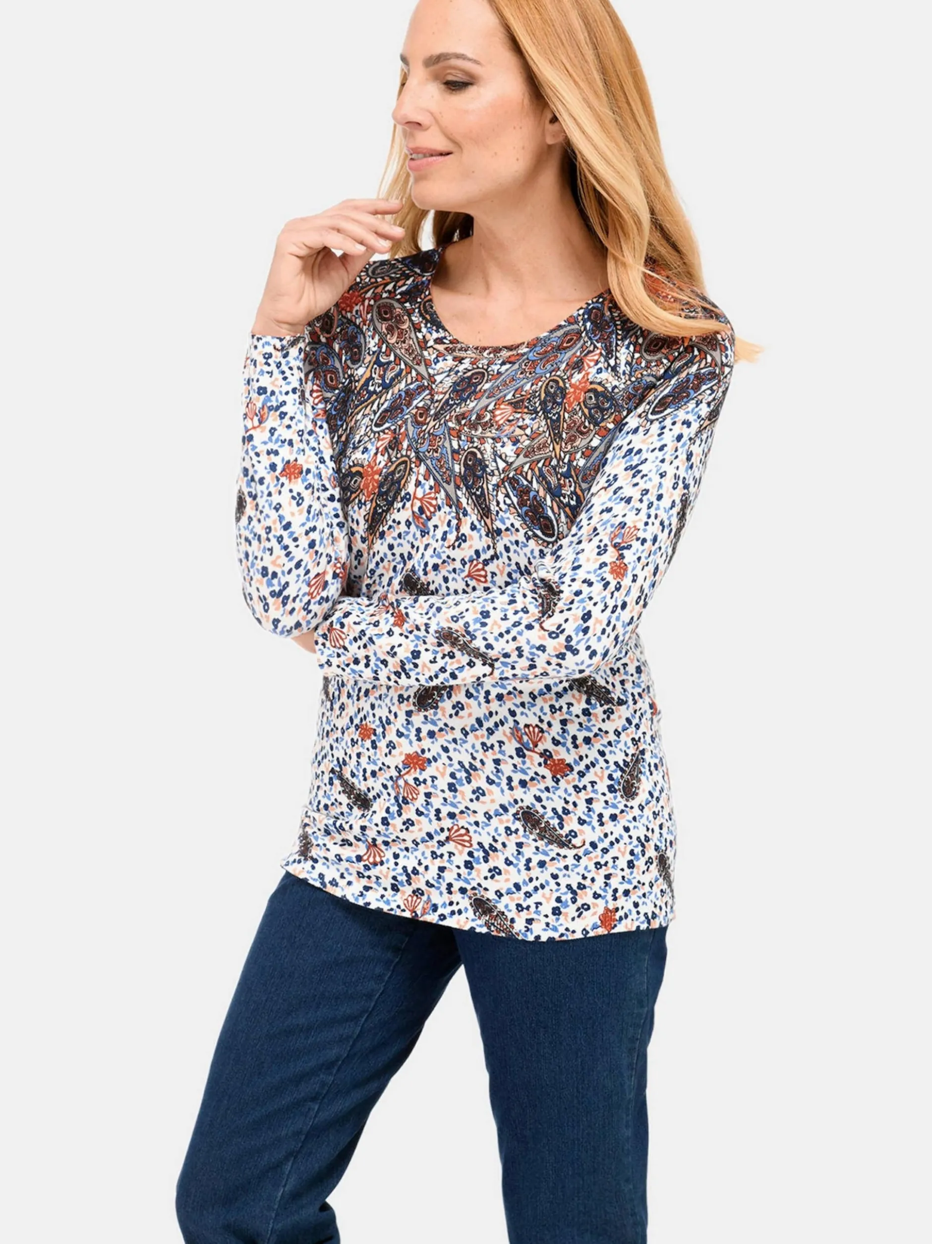 Goldner Damen Druckpullover in beige - Ärmel: langarm