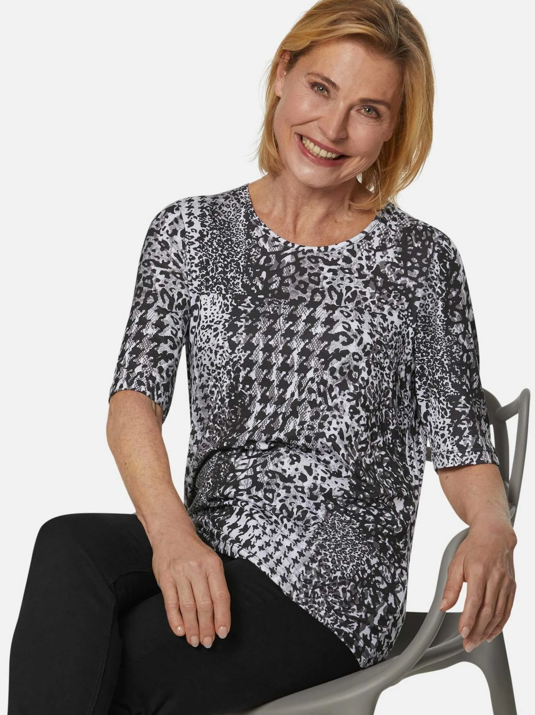 Goldner Damen Druckshirts in schwarz - Ärmel: Halbarm