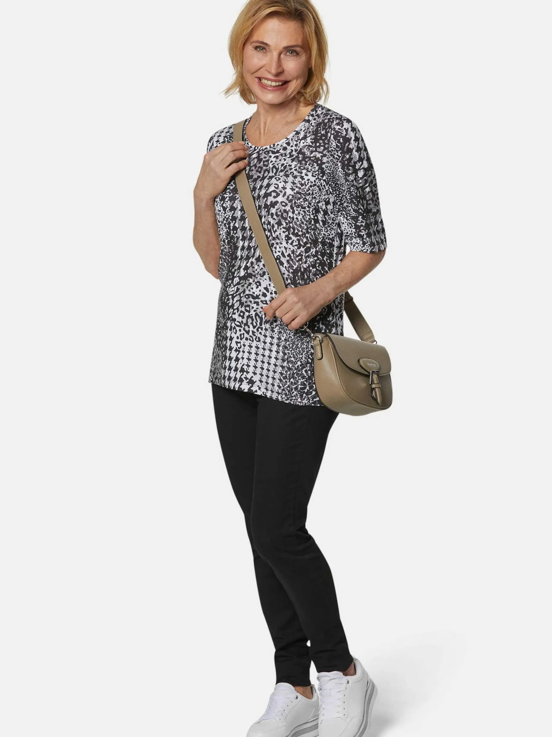 Goldner Damen Druckshirts in schwarz - Ärmel: Halbarm