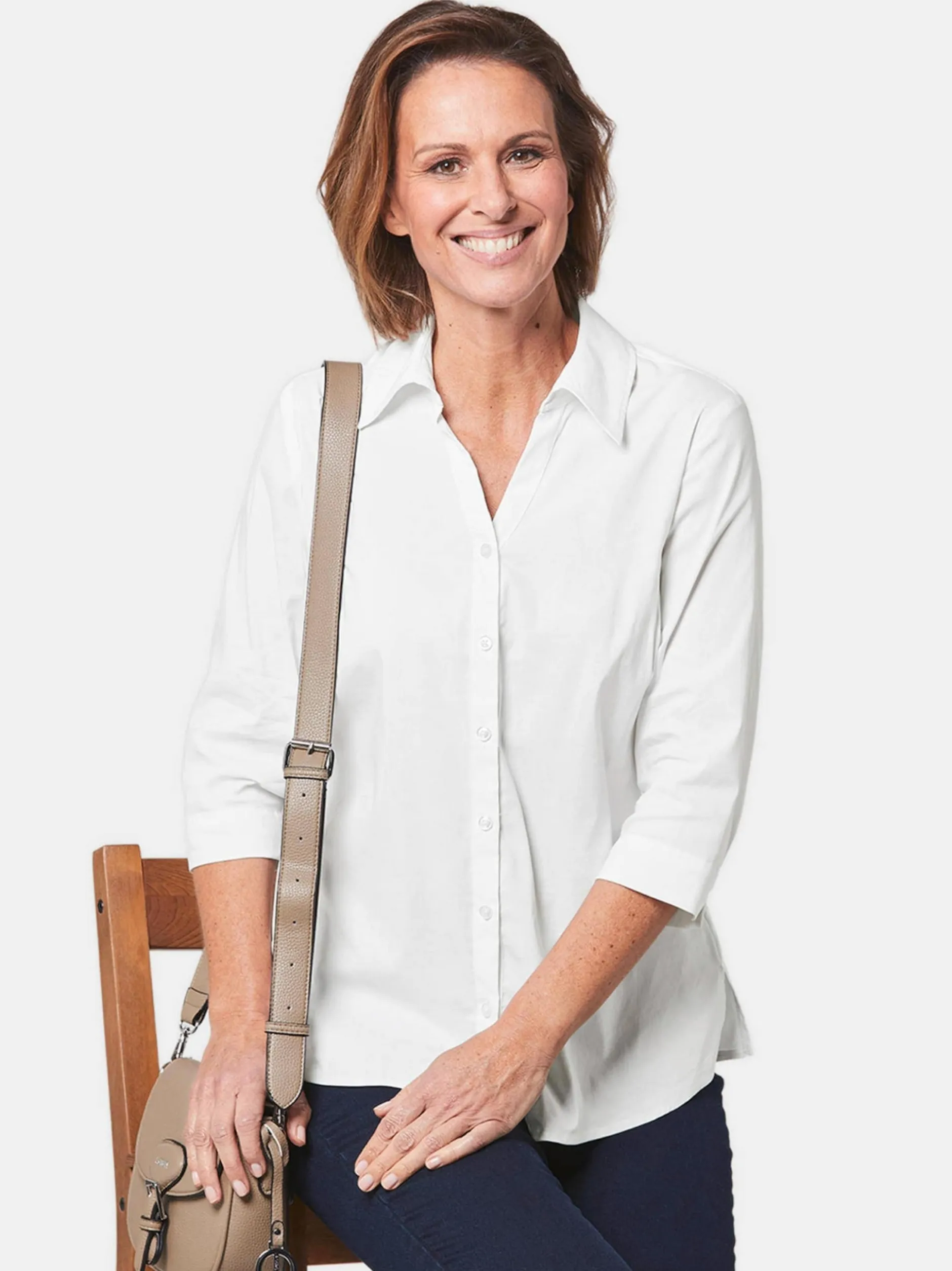 Goldner Damen Hemdblusen in weiß - Ärmel: 3/4 Arm