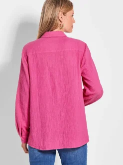 Goldner Damen Hemdblusen - Kurzgröße in pink