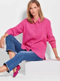 Goldner Damen Hemdblusen - Kurzgröße in pink