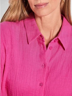 Goldner Damen Hemdblusen - Kurzgröße in pink