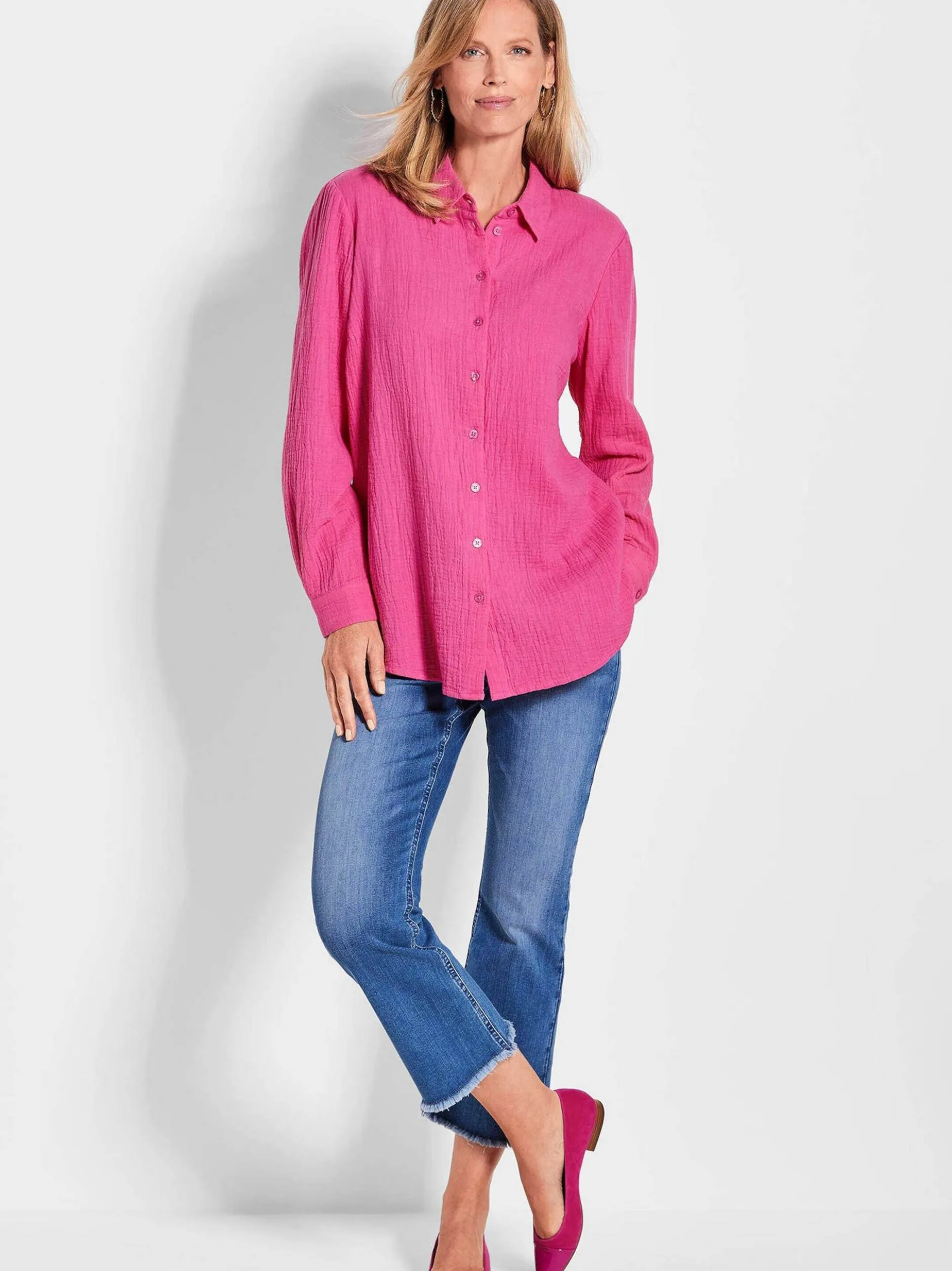Goldner Damen Hemdblusen - Kurzgröße in pink