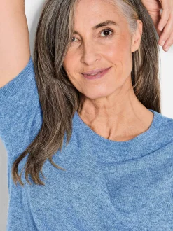 Goldner Damen Kurzarm-Pullover in blau - Ärmel: Halbarm