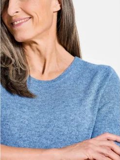 Goldner Damen Kurzarm-Pullover in blau - Ärmel: Halbarm