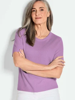 Goldner Damen Kurzarm-Pullover in flieder