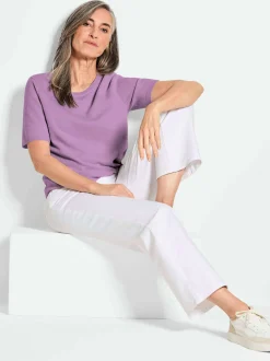 Goldner Damen Kurzarm-Pullover in flieder