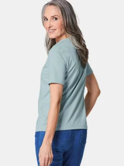 Goldner Damen Kurzarm-Shirts in hellblau