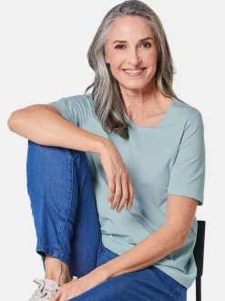 Goldner Damen Kurzarm-Shirts in hellblau