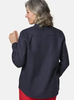 Goldner Damen Langarm-Blusen - Kurzgröße in marine