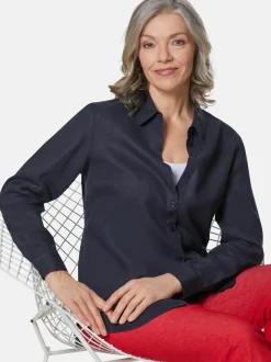 Goldner Damen Langarm-Blusen - Kurzgröße in marine