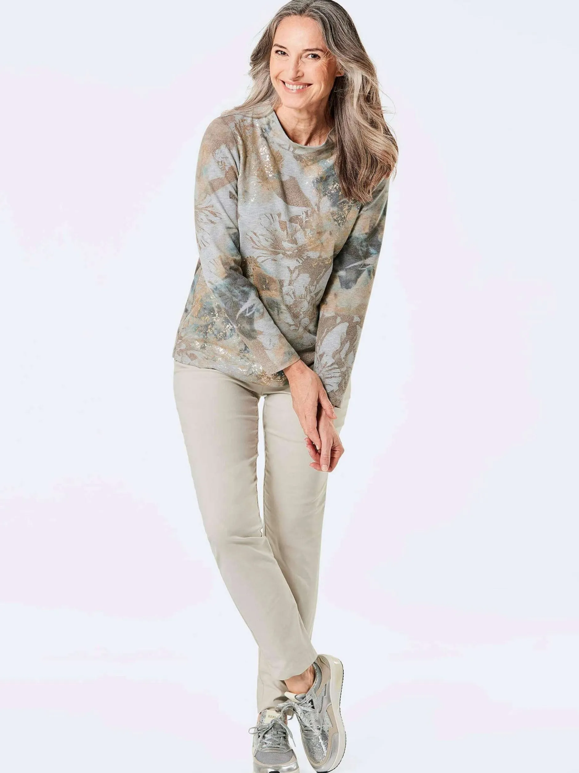 Goldner Damen Langarmshirt - Kurzgröße in grau