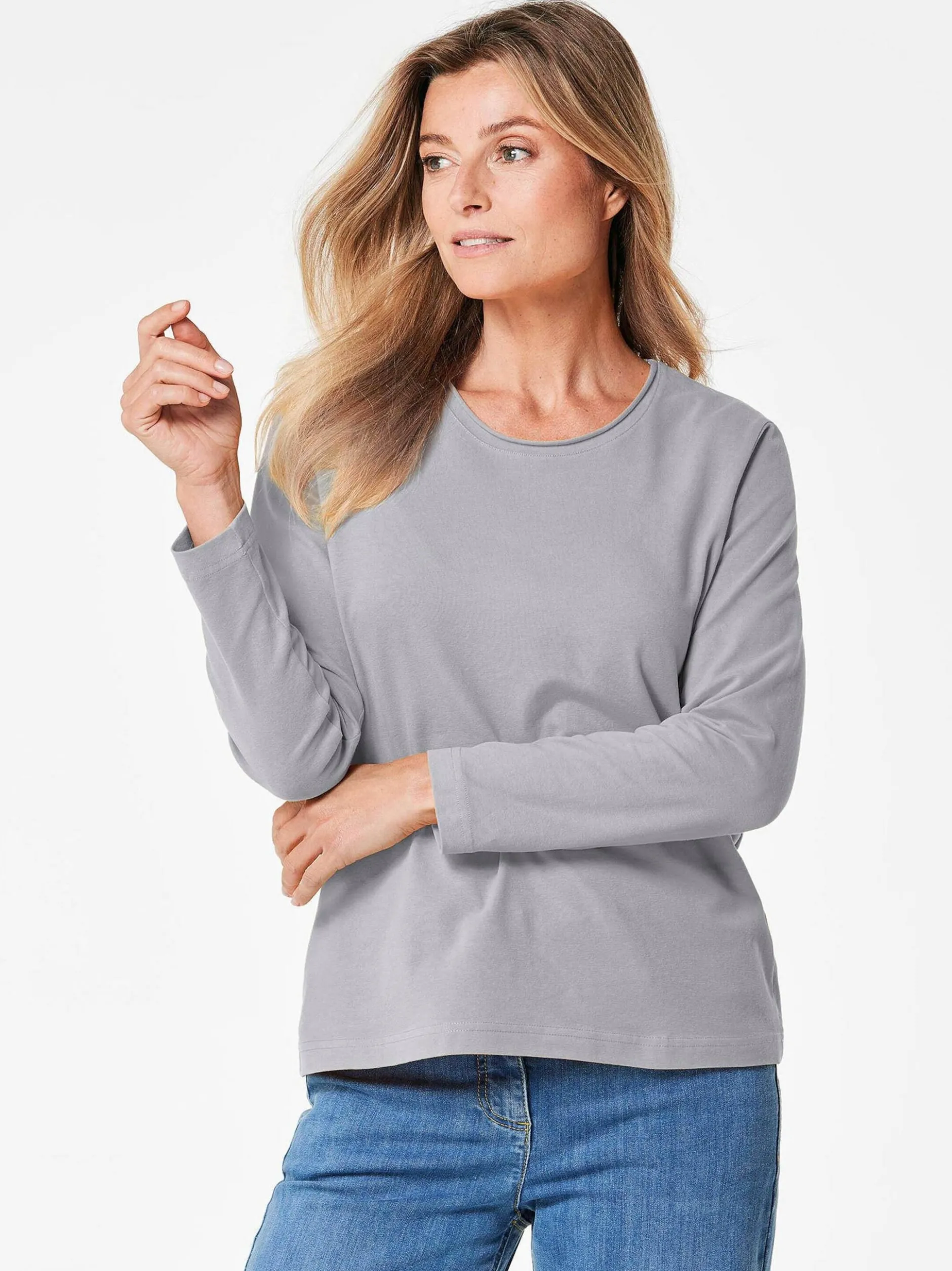 Goldner Damen Langarm-Shirts in silber - Ärmel: langarm