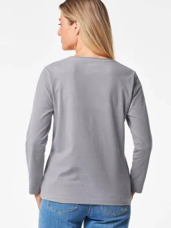 Goldner Damen Langarm-Shirts in silber - Ärmel: langarm