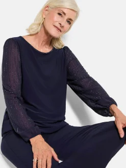 Goldner Damen Langarm-Shirts - Kurzgröße in marine