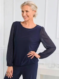 Goldner Damen Langarm-Shirts - Kurzgröße in marine