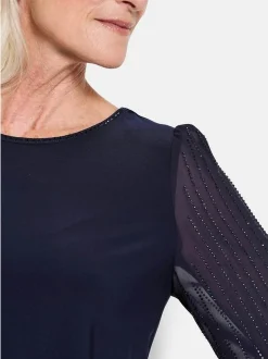 Goldner Damen Langarm-Shirts - Kurzgröße in marine