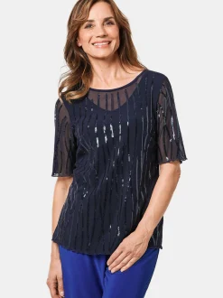 Goldner Damen Mesh-Shirt - Kurzgröße in blau