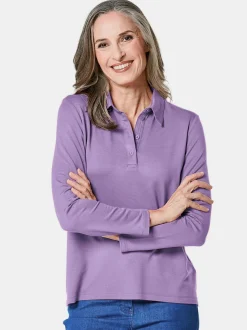 Goldner Damen Poloshirts in flieder - Ärmel: langarm