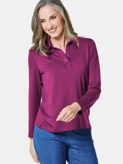 Goldner Damen Poloshirts in lila - Ärmel: langarm