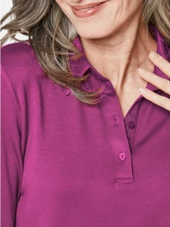 Goldner Damen Poloshirts in lila - Ärmel: langarm