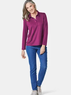 Goldner Damen Poloshirts in lila - Ärmel: langarm