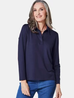 Goldner Damen Poloshirts in marine - Ärmel: langarm