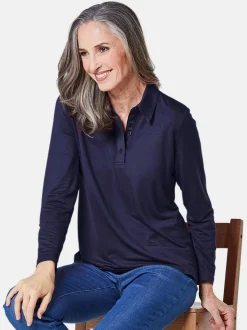 Goldner Damen Poloshirts in marine - Ärmel: langarm