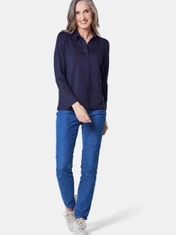 Goldner Damen Poloshirts in marine - Ärmel: langarm
