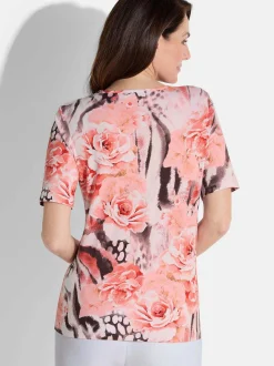 Goldner Damen Print Shirt - Kurzgröße in anthrazit mehrfarbig