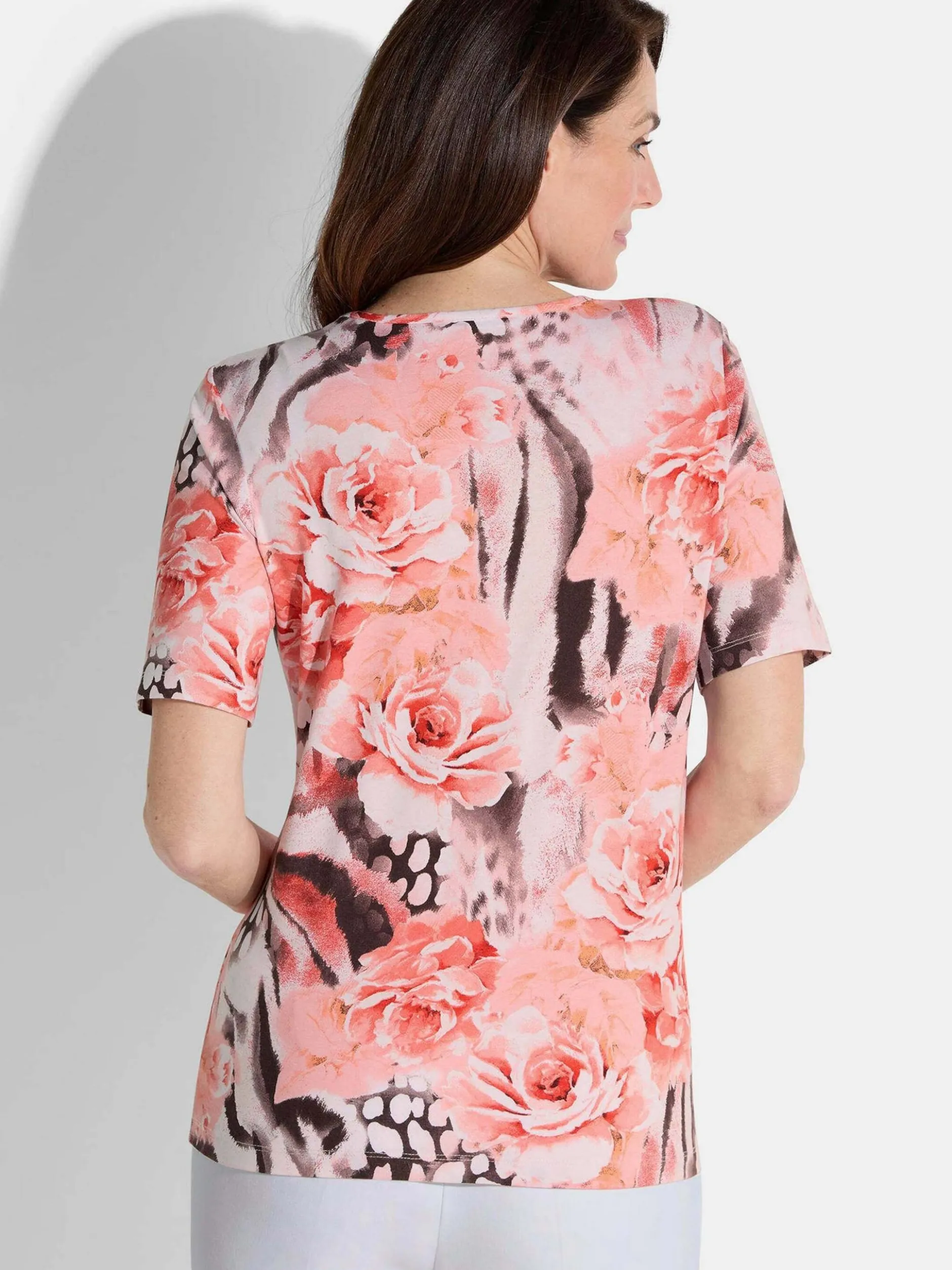 Goldner Damen Print Shirt - Kurzgröße in anthrazit mehrfarbig
