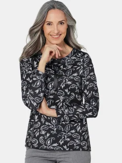 Goldner Damen Print Shirts in schwarz - Ärmel: langarm