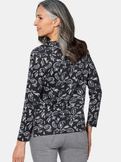 Goldner Damen Print Shirts in schwarz - Ärmel: langarm